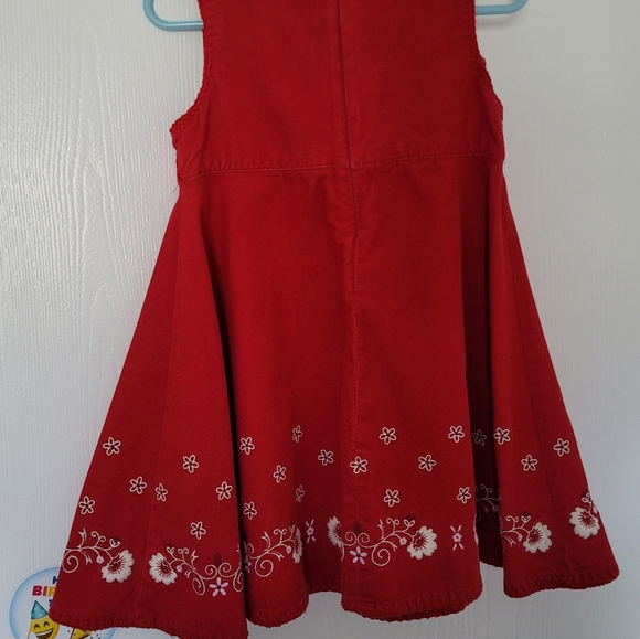 GAP Toddler girls 2T Red Floral Embroidered Corduroy Jumper Dress A-line - Picture 5 of 10